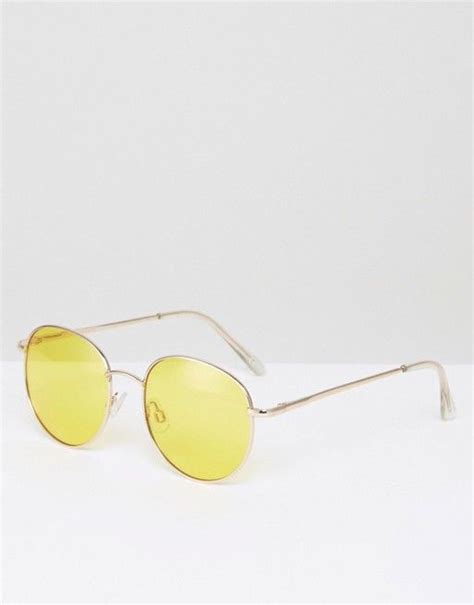 asos 90s round sunglasses with yellow coloured lens